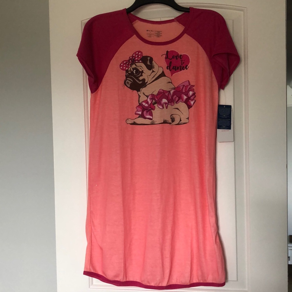 Chili Peppers Nightgown Girls Size 14 Pink‎ Orange Dog Tutu Short Sleeve NWT